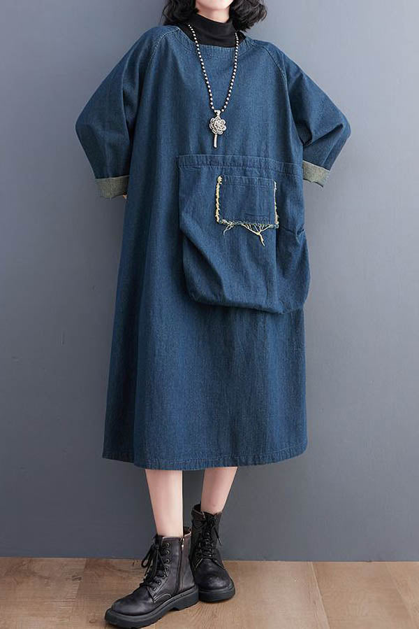Elegant Casual Pocket Denim Dress