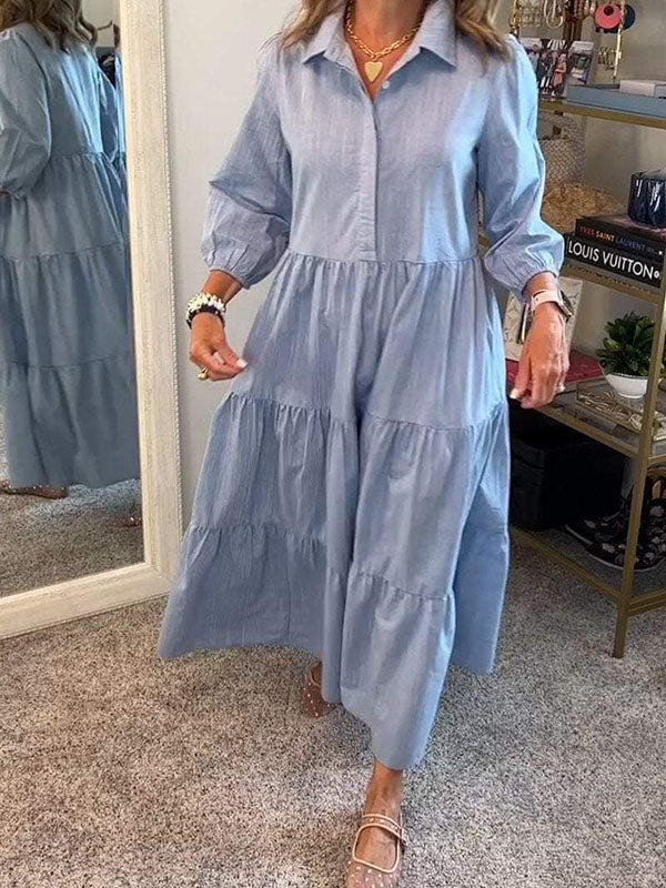 New Casual Lapel Puffy Ladies Dress