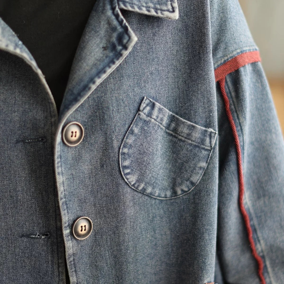 V-Neck Denim Trench Coat
