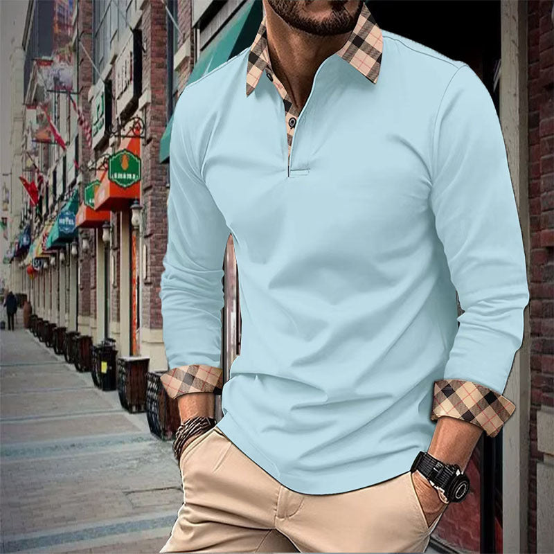 Lapel Color Block Men'S Shirt