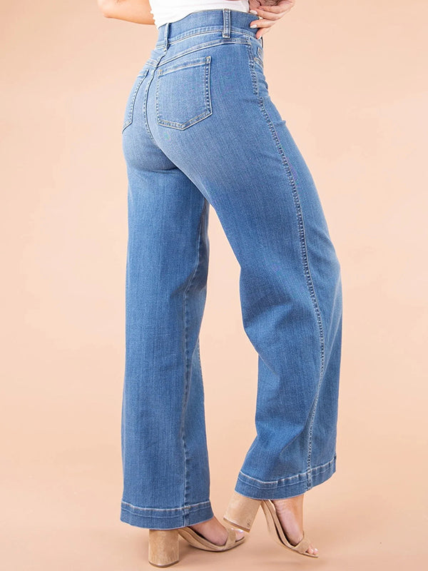High-Waisted Wide-Leg Front Seam Women'S Jeans