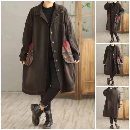 V-Neck Denim Trench Coat