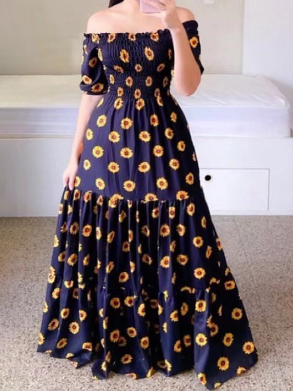 Fashion Off Shoulder Print Dress