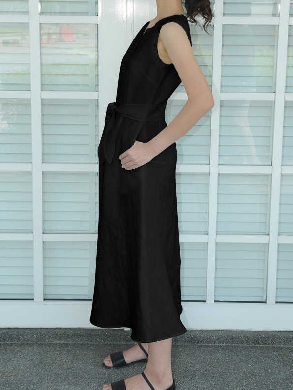 Fashionable Waist Belt Sleeveless Women'S Dress