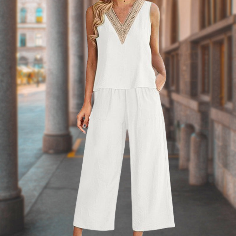 New Flower Bud V-Neck Women'S Two-Piece Set