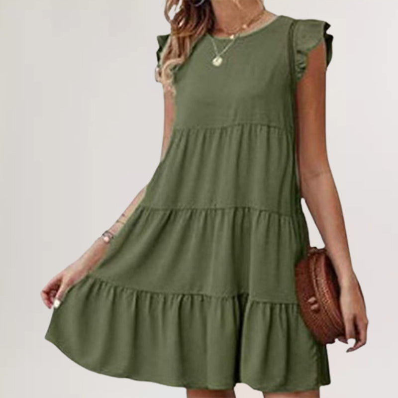 Casual Round Neck Pleated Dress