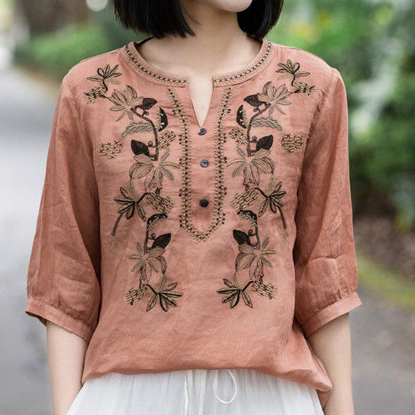 Vintage Embroidered V-Neck Top