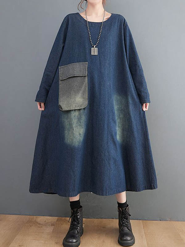 Casual Large Pocket Denim Dress