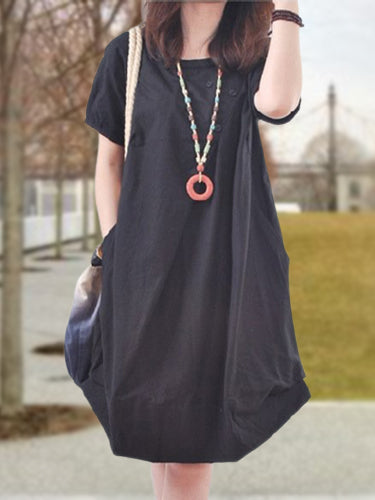 Casual Pleated Crew Neck Dress