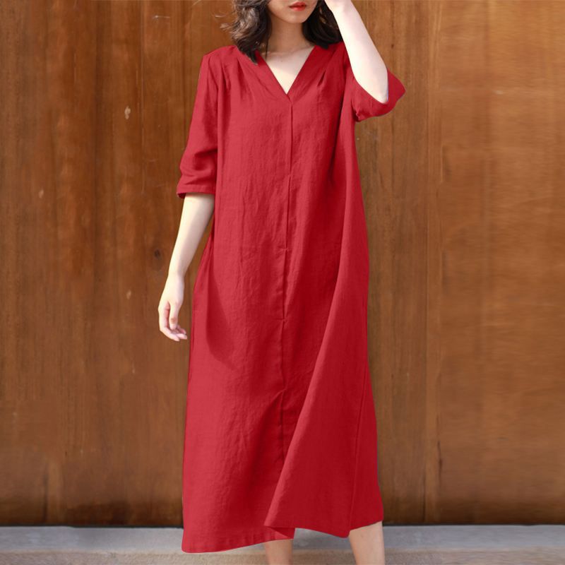 Casual V Neck Ladies Dress