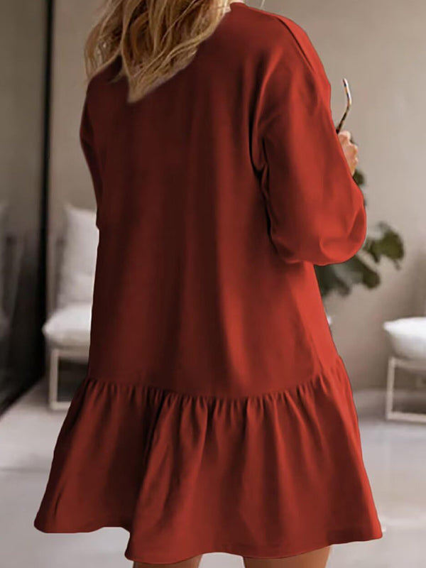 Solid Ribbed Knit Long Sleeve Dress