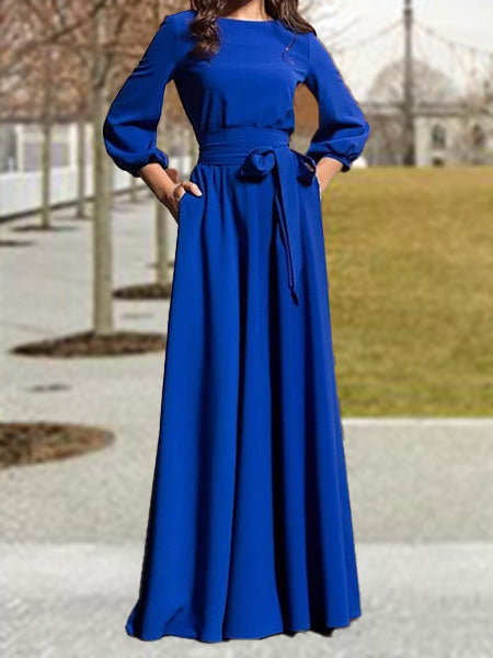 Round Neck Solid Color Tie Dress