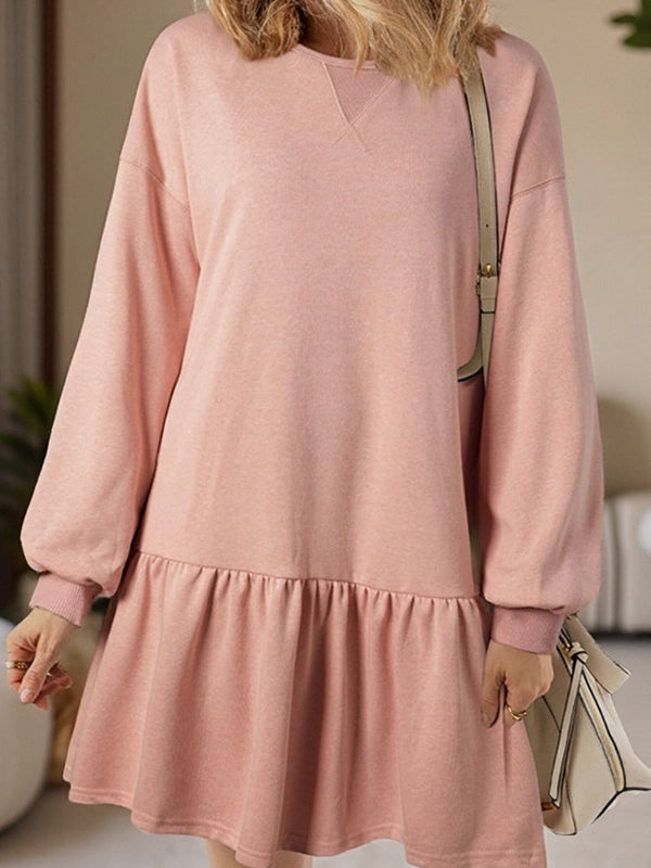 Solid Ribbed Knit Long Sleeve Dress