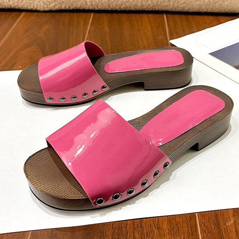 Non-Slip Wood Grain Thick-Soled Thick-Heeled Ladies Slippers