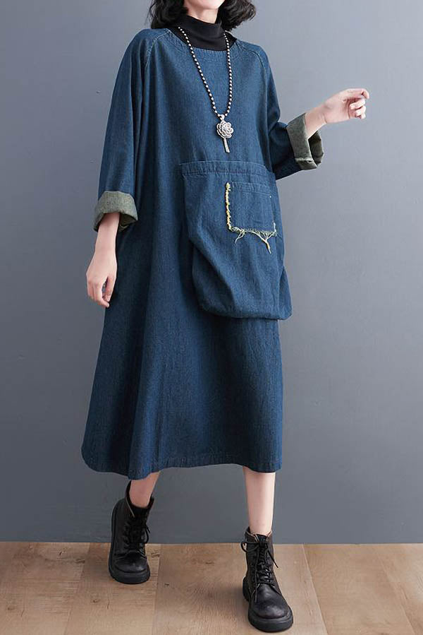 Elegant Casual Pocket Denim Dress