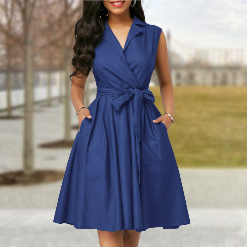 Ladies Sleeveless Lapel Dress