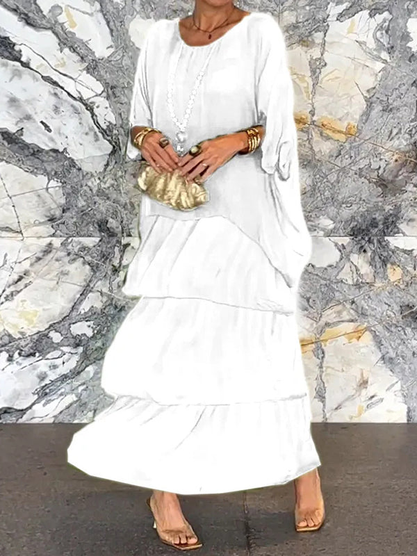 Elegant Solid Flounce Crew Neck A Line Dresses