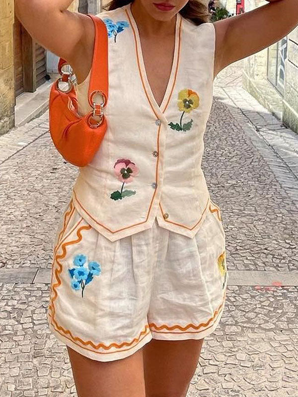 New Sleeveless Printed Ladies Two-Piece Suit