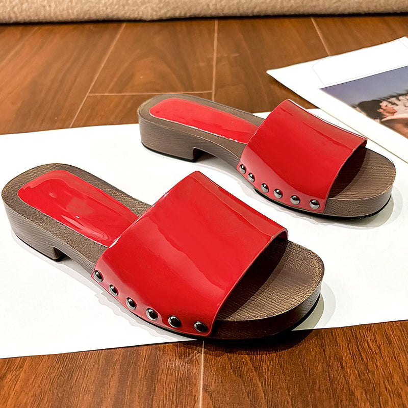 Non-Slip Wood Grain Thick-Soled Thick-Heeled Ladies Slippers