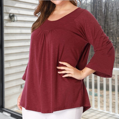 Casual Round Neck Pleated Women's Top