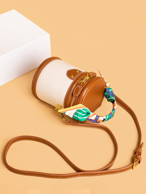 Retro Contrast Color Cylindrical Handbag Crossbody Bag