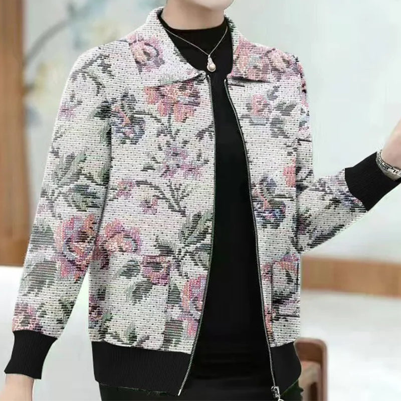 Beautiful Printed Lapel Zip Top