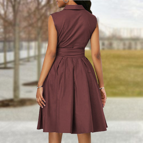 Ladies Sleeveless Lapel Dress
