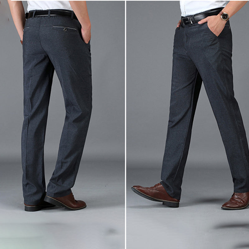 Men's Straight Mid-High Rise Elastic Fit Trousers