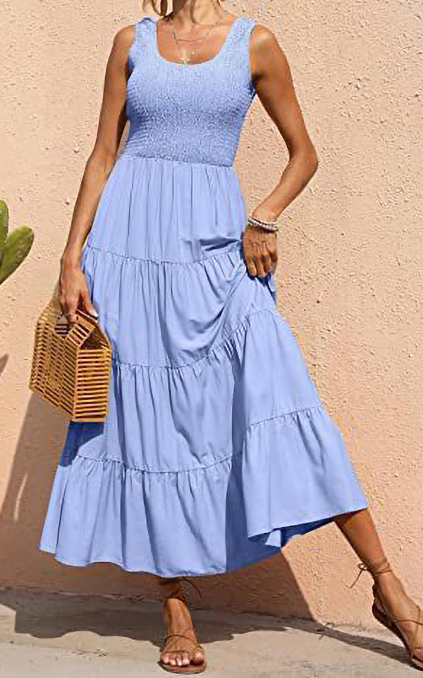 Casual Pleated Sleeveless Dress