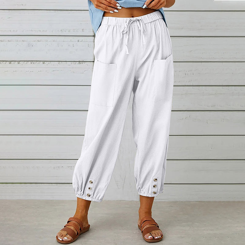 High Waist Buttoned Cropped Trousers