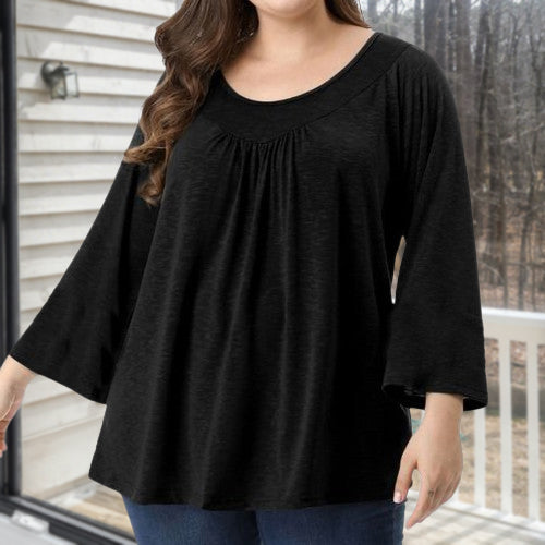 Casual Round Neck Pleated Women's Top