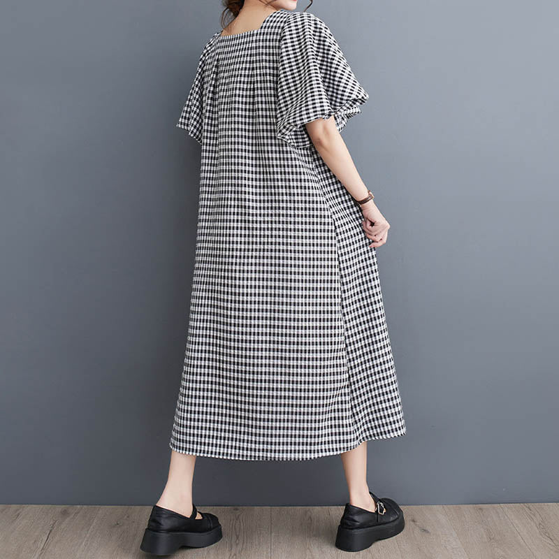 Women's V-neck Strappy Plaid Dress