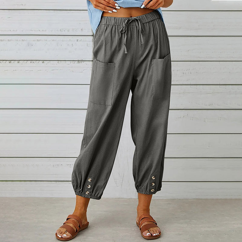 High Waist Buttoned Cropped Trousers