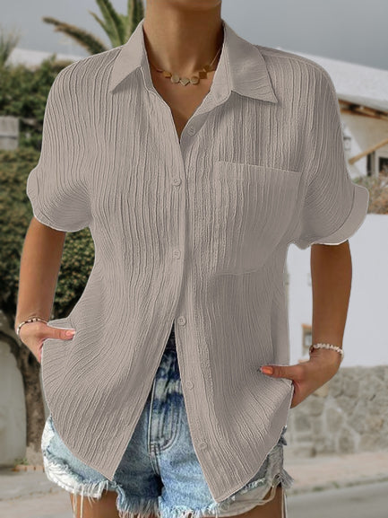 Casual Lapel Pocket Ladies Top