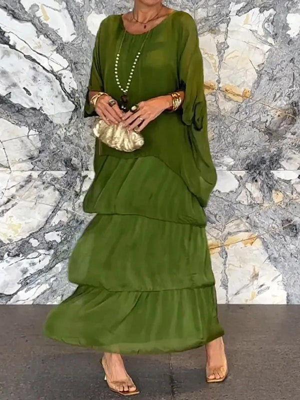 Elegant Solid Flounce Crew Neck A Line Dresses