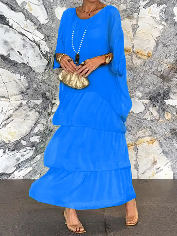 Elegant Solid Flounce Crew Neck A Line Dresses