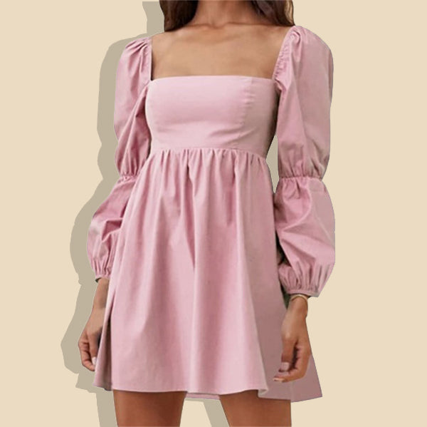 Women's Square Neck Puff Sleeve Dress