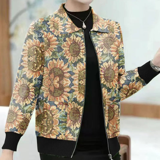 Beautiful Printed Lapel Zip Top