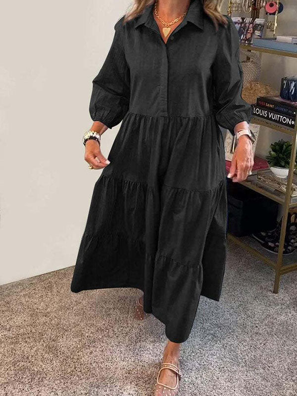 New Casual Lapel Puffy Ladies Dress