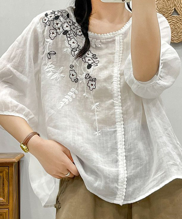 Embroidered Round Neck Lace Top