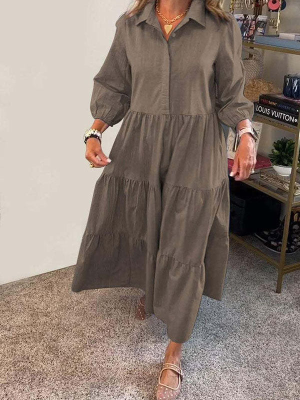 New Casual Lapel Puffy Ladies Dress