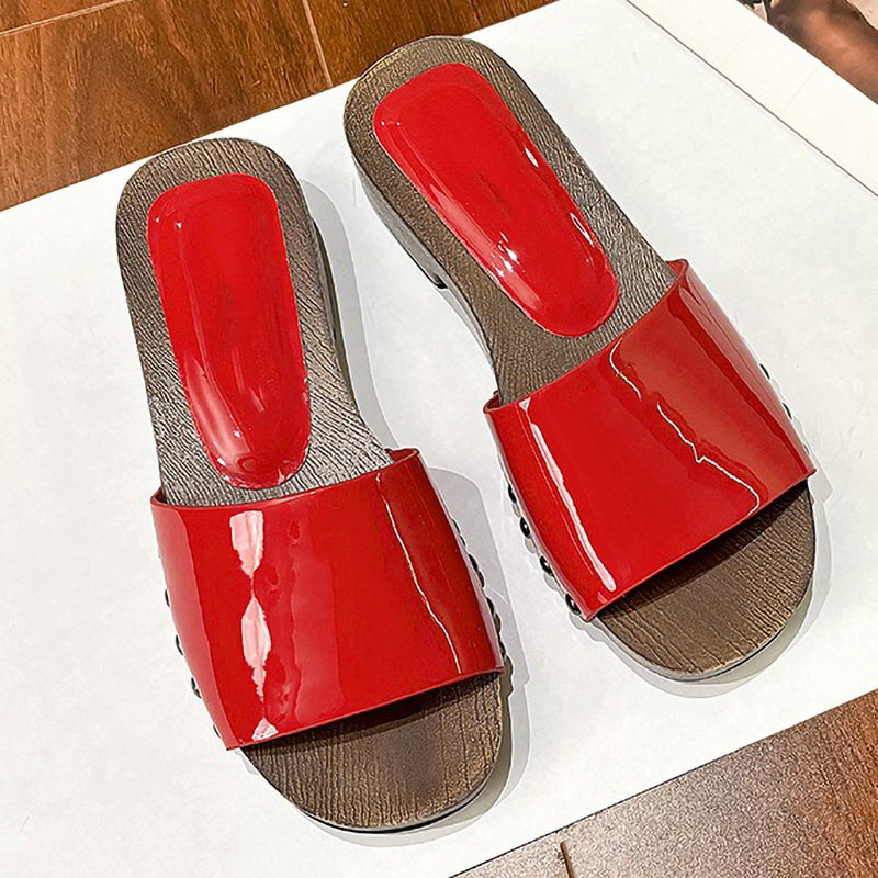 Non-Slip Wood Grain Thick-Soled Thick-Heeled Ladies Slippers