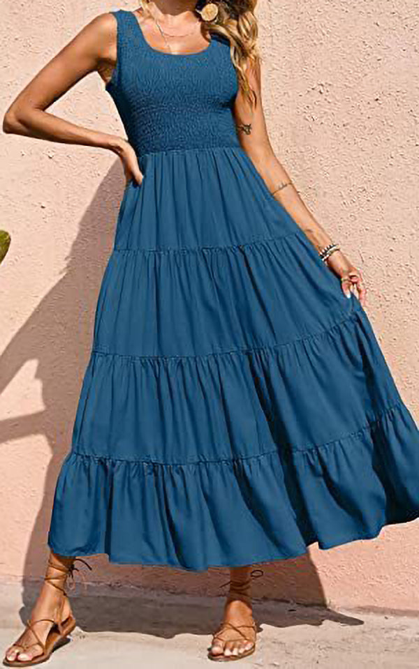 Casual Pleated Sleeveless Dress