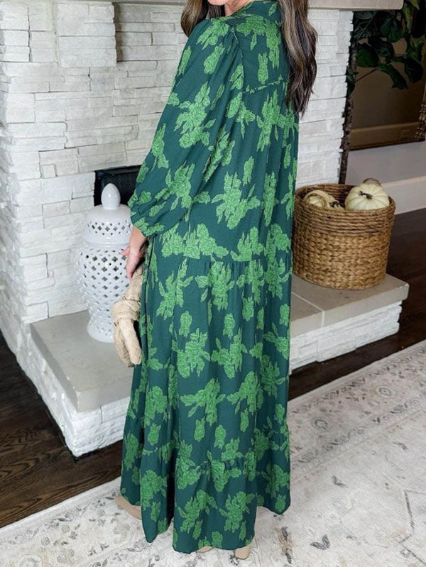 New V-Neck Floral Print Long Dress