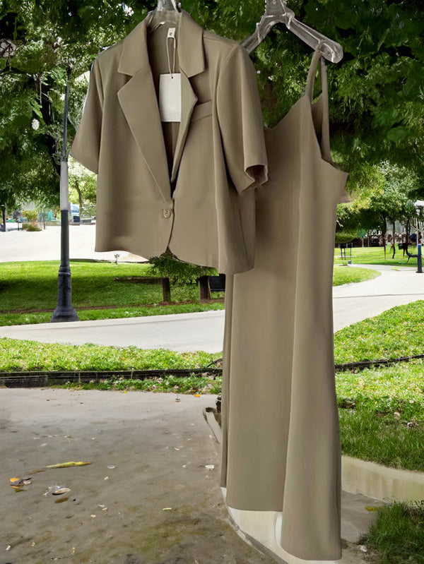 Fashion Ladies Coat Suspender Skirt Two Piece Suit