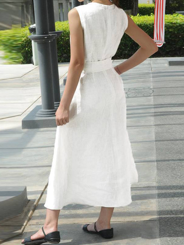 Fashionable Waist Belt Sleeveless Women'S Dress