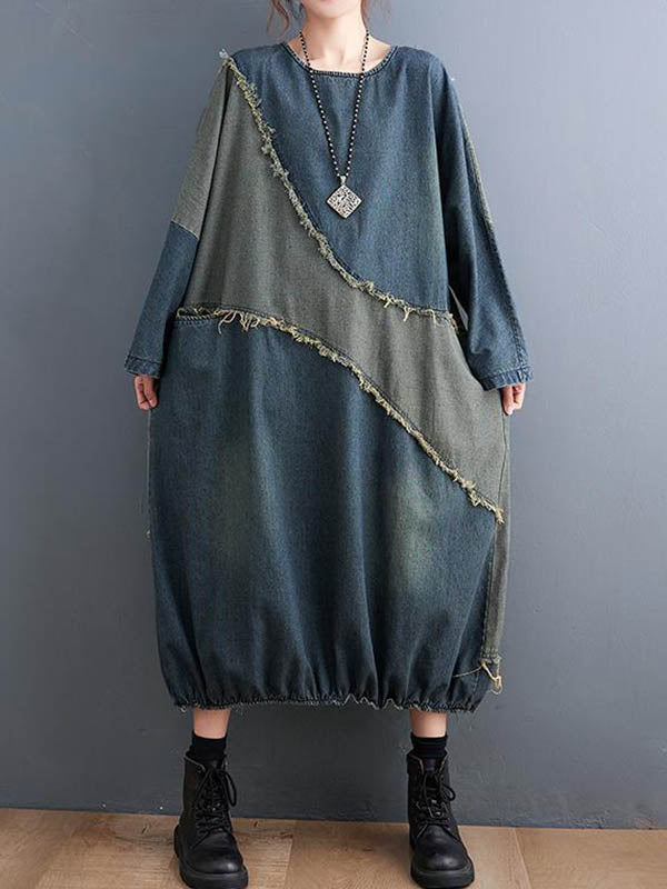 Contrast Panel Denim Dress