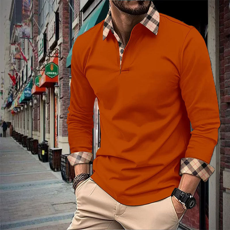 Lapel Color Block Men'S Shirt