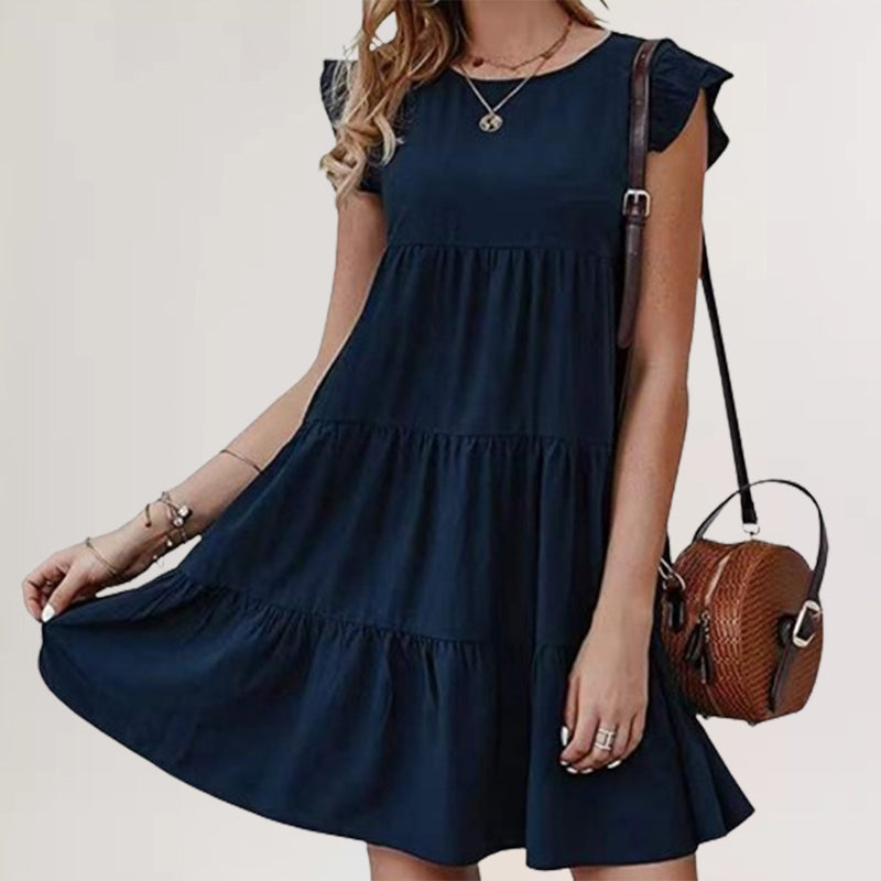 Casual Round Neck Pleated Dress