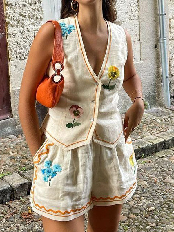 New Sleeveless Printed Ladies Two-Piece Suit